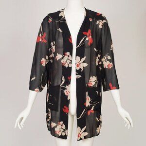 1970s-does-1930s Kim London British Boutique Floral Black Rayon Chiffon Jacket